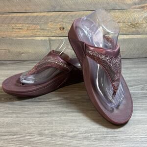 FitFlop Lulu Glitter Toe Post Thong Sandal Size 10 Wobbleboard Wedge Slip On